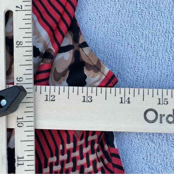 Badgley Mischka Midi Silk Dress Women’s 6 Red/Black Beaded Abstract Print Retro - Picture 15 of 16